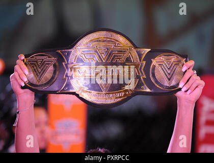 Tunica, MS, USA. 20th Oct, 2018. The V3 Fights championship belt displayed during V3 FIGHTS 70 at the Fitz Casino in Tunica, MS. Kevin Langley/CSM/Alamy Live News Stock Photo