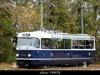 Prague, Czech Republic. 24th Oct, 2018. The Prague public transport company DPP has presented T3 Coupe today, on Wednesday, October 24, 2018, a pleasure tram, developed in collaboration with the studio Anna Maresova designers, that continues the tradition of the legendary Tatra T3 tram. This year's edition of Designblok will provide visitors with a unique opportunity to take a ride in the new tram. Credit: Ondrej Deml/CTK Photo/Alamy Live News Stock Photo