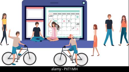screen with people around smiling avatar character Stock Vector