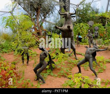 'Rites of Dionysus' sculpture by Tim Shaw in Mediterranean Biome, Eden Project, Cornwall, UK. Stock Photo