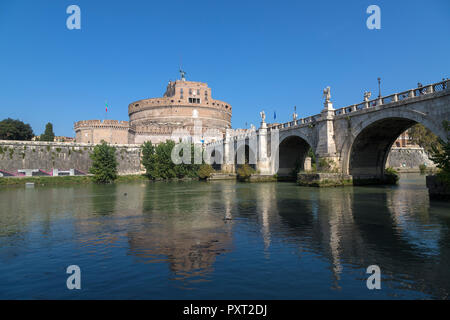 Castel Sant'Angelo, also called Hadrian's Mausoleum, is a monument of Rome, located on the right bank of the Tiber just a short distance from the Vati Stock Photo