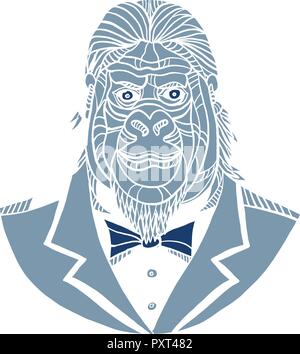 Anthropomorphic Gorilla Wearing a Tie Stock Illustration