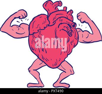 Mascot Illustration of a Healthy Human Heart Flexing its Biceps to ...