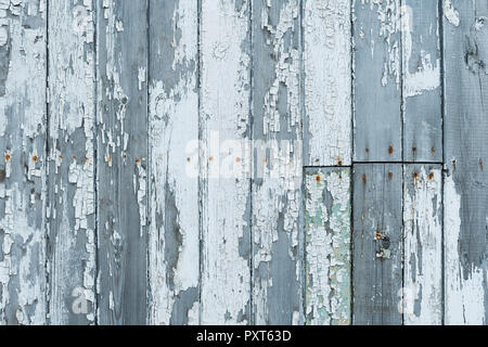 White peeling paint on wooden wall, Russian miners settlement Barentsburg, Isfjorden, Spitsbergen, Svalbard and Jan Mayen Stock Photo