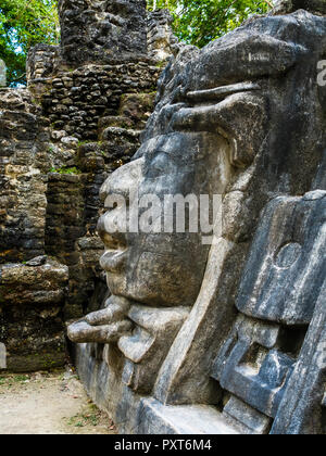 Maya Site, Lamanei Mask Temple, Lamanai Archaeological Site, Orange Walk District, Yucatan Peninsula, Belize Stock Photo