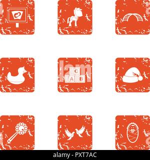 School course icons set, grunge style Stock Vector