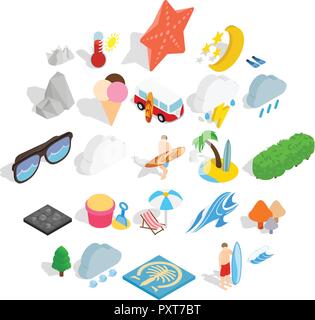 Water adventure icons set, isometric style Stock Vector