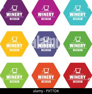 Factory old winery icons set 9 vector Stock Vector