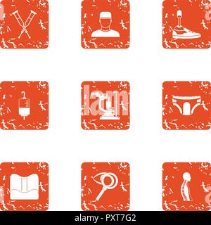Straight back icons set, grunge style Stock Vector