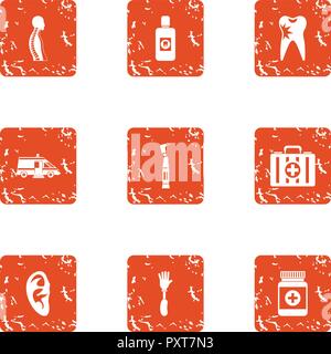 Strengthen health icons set, grunge style Stock Vector