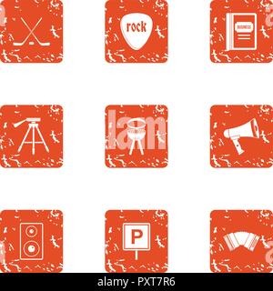 Rock meeting icons set, grunge style Stock Vector