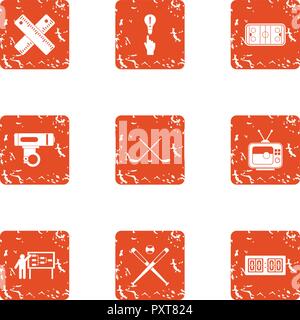 Coaching departure icons set, grunge style Stock Vector