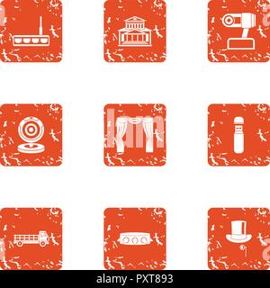 Progress in robotics icons set, grunge style Stock Vector