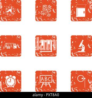 Explore the microworld icons set, grunge style Stock Vector