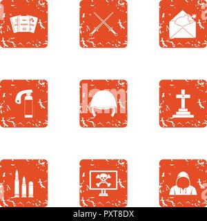 Insecurity icons set, grunge style Stock Vector