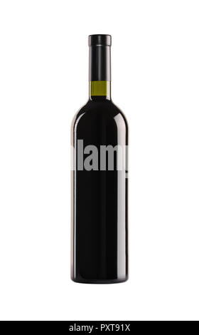 Red wine. Bottle of green glass without a label on a white background. Stock Photo