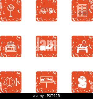 Urban survey icons set, grunge style Stock Vector