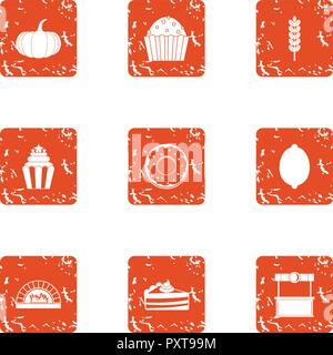 Festive food icons set, grunge style Stock Vector
