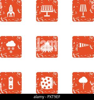 Power of imagination icons set, grunge style Stock Vector