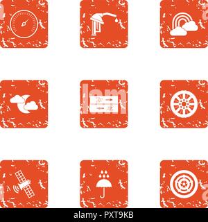 Tech night icons set, grunge style Stock Vector