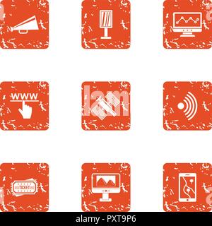 Satellite intervention icons set, grunge style Stock Vector