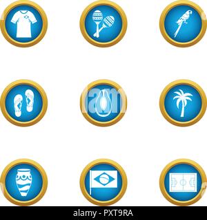 Brasilia stay icons set, flat style Stock Vector