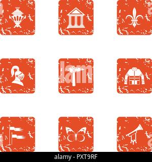 Global history icons set, grunge style Stock Vector