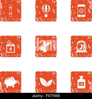 Refinance icons set, grunge style Stock Vector