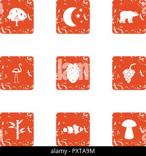 Night business icons set, grunge style Stock Vector