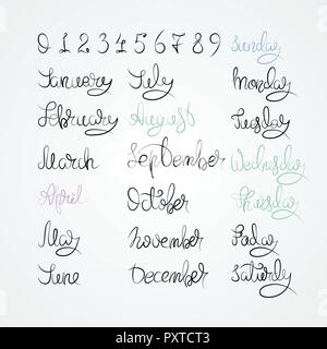 Calendar collection of months and numbers for all year, week, seasons ...