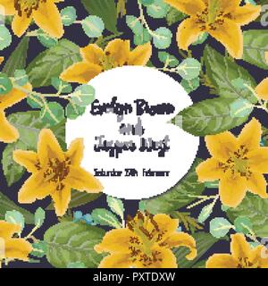Wedding floral invitation, invite card. Vector watercolor style forest greenery, herbs, eucalyptus, leaves lilly, waxflower natural, botanical green,  Stock Vector