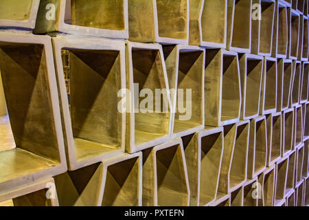 Hexagonal grid - decorative trim - continuous replication, Abstract checkered pattern - interior wall panel - wood or cement texture Stock Photo