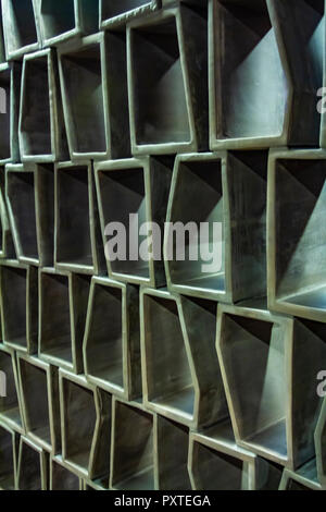 Hexagonal grid - decorative trim - continuous replication, Abstract checkered pattern - interior wall panel - wood or cement texture Stock Photo