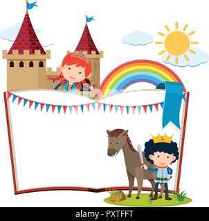 Border template with knight and horse illustration Stock Vector