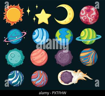 Different planets in solar system illustration Stock Vector
