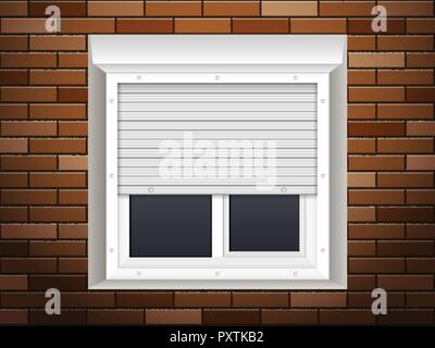 Windows with rolling shutters on brick wall Stock Vector