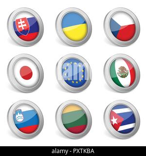 3D national flag icons on white background. Vector illustration. Stock Vector