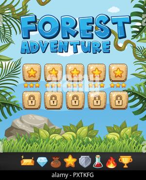 Background template for game with forest adventure theme illustration Stock Vector