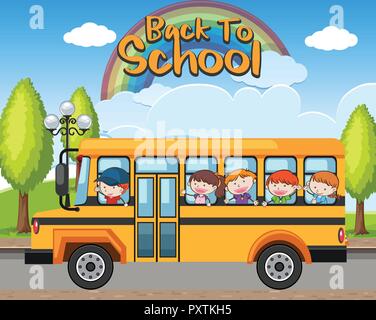 Back to School Bus and Students illustration Stock Vector