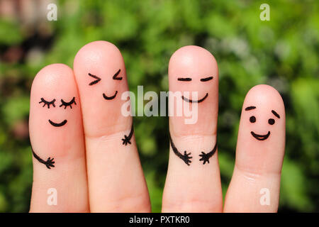 Finger art of friends. The concept of a group of people laughing. Stock Photo