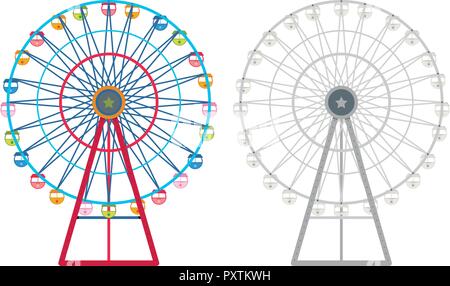 Two ferris wheels on white background illustration Stock Vector