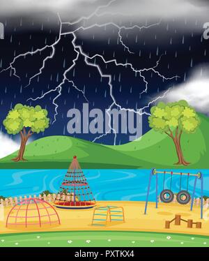 Background scene with rain in the garden illustration Stock Vector ...