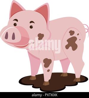Cute pig in muddy puddle illustration Stock Vector