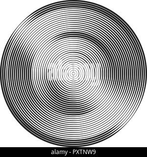 monochrome concentric circles with different width. halftone element for design. optical illusion effect. Stock Vector