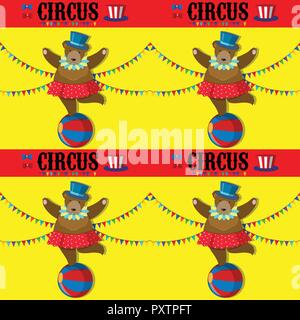 Seamless with Circus Bear Template illustration Stock Vector