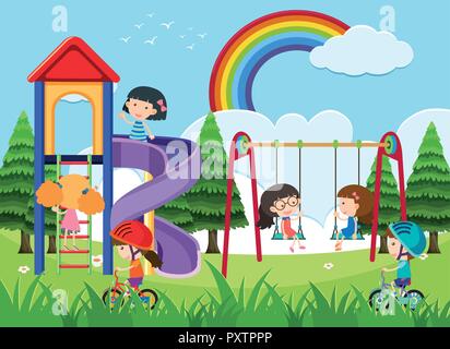 Happy Children Playing In Playground Illustration Royalty Free SVG,  Cliparts, Vectors, and Stock Illustration. Image 90576070.