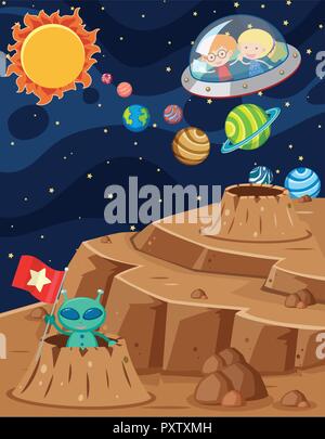Alien and monster in space scene illustration Stock Vector Image & Art ...