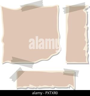 Three brown papers taped on wall illustration Stock Vector