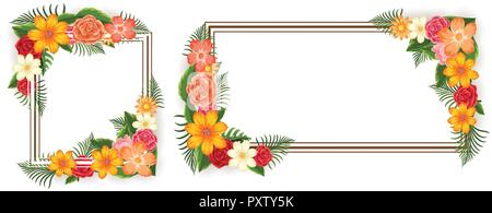 Two frames with colorful flowers illustration Stock Vector