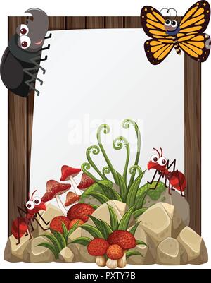 Paper template with insects in garden illustration Stock Vector